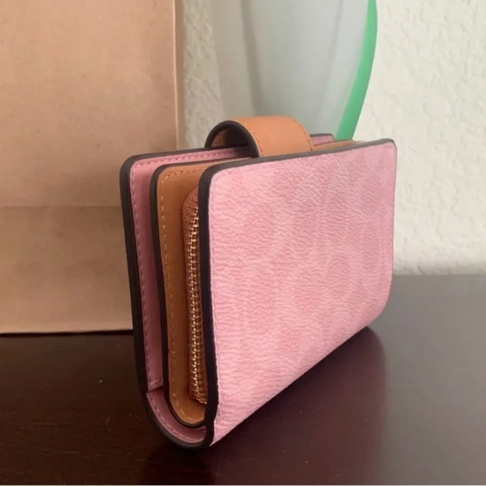 Coach Powder Pink Medium Corner Zip Wallet In Signature Canvas
